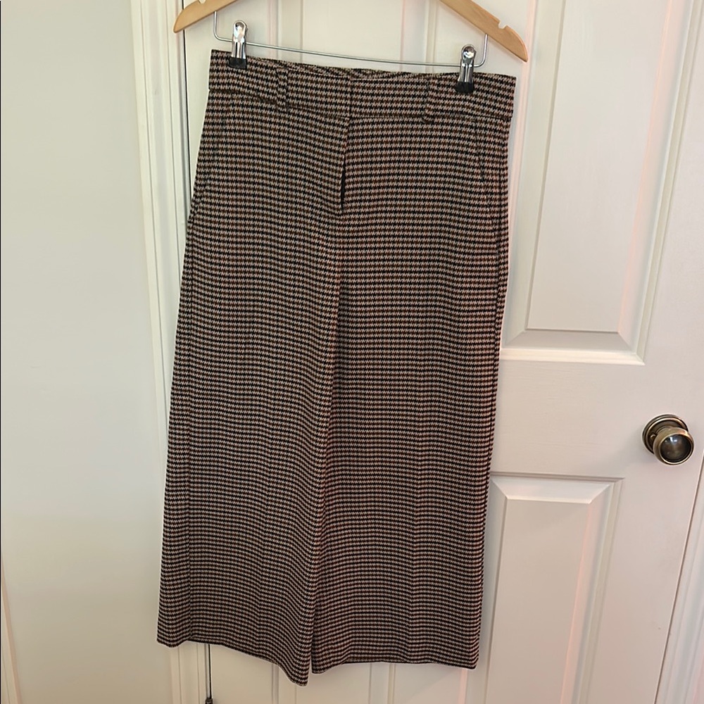 Mango Brown Checkered Wide Leg Pants